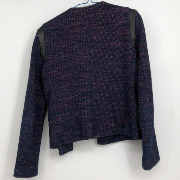 Sandro Valentin Blue and Red Tweed Blazer Jacket leather  shoulder chain details - Picture 4 of 16